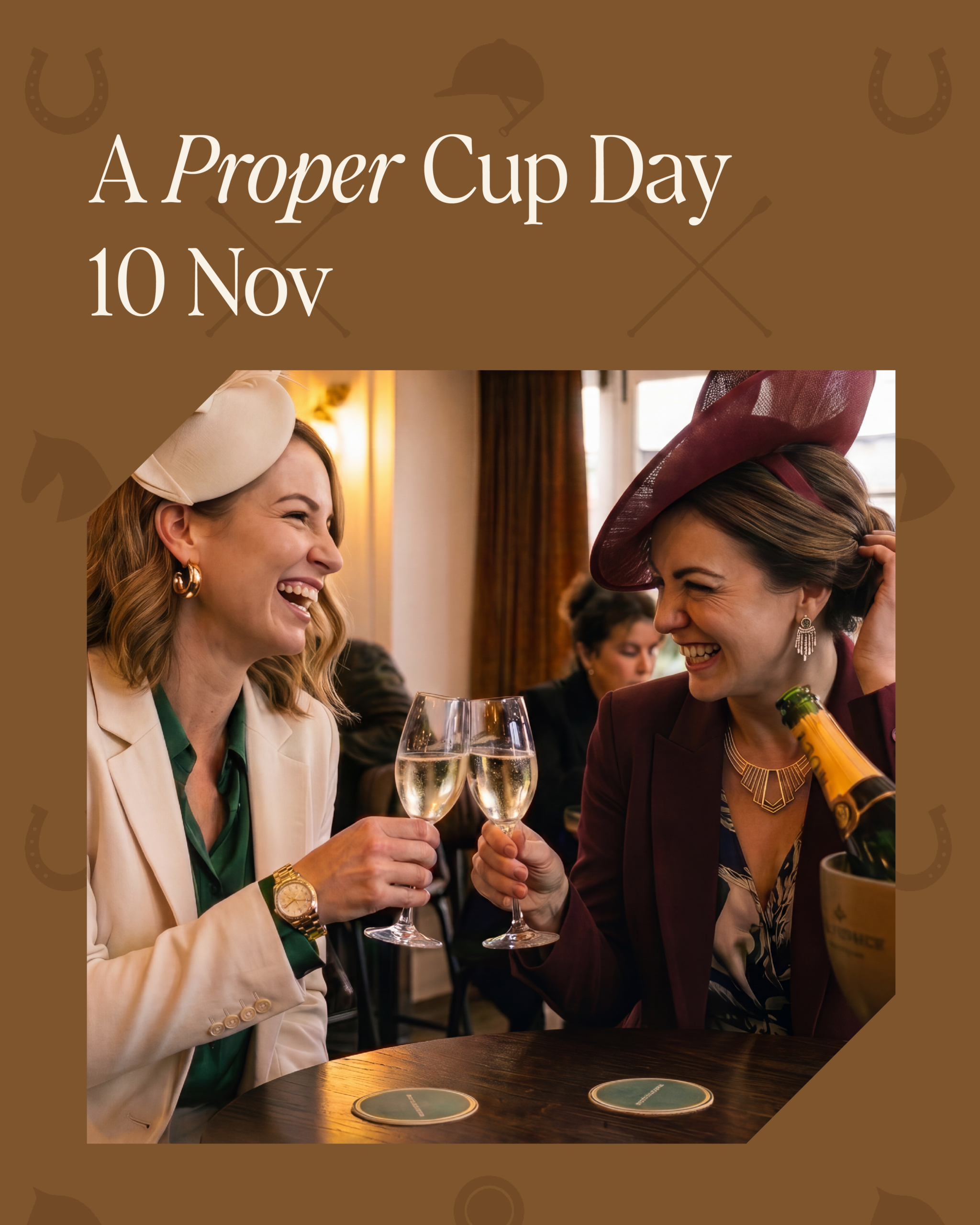 A Proper Cup Day, 10 Nov - two women toasting champagne at No.4